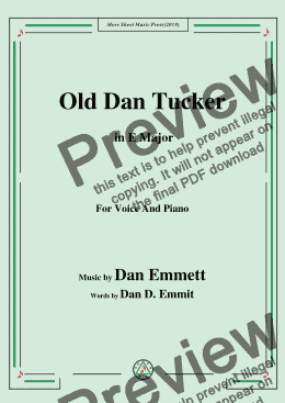 page one of Dan Emmett-Old Dan Tucker,in E Major,for Voice and Piano