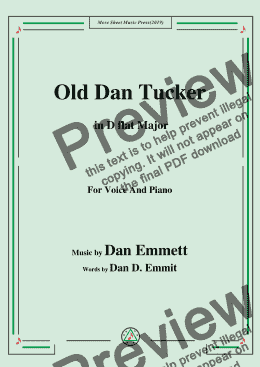 page one of Dan Emmett-Old Dan Tucker,in D flat Major,for Voice and Piano