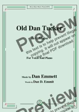 page one of Dan Emmett-Old Dan Tucker,in C Major,for Voice and Piano