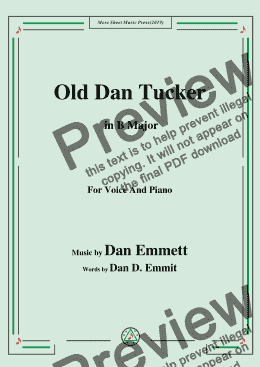 page one of Dan Emmett-Old Dan Tucker,in B Major,for Voice and Piano