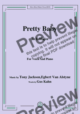 page one of Tony Jackson,Egbert Van Alstyne-Pretty Baby,in E Major,for Voice&Piano