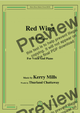 page one of Kerry Mills-Red Wing,in F Major,for Voice and Piano