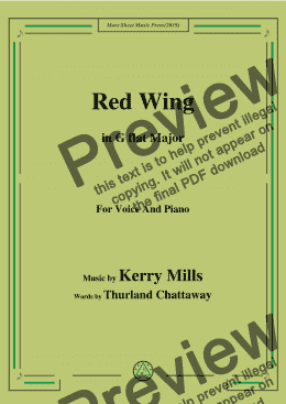 page one of Kerry Mills-Red Wing,in G flat Major,for Voice and Piano