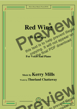 page one of Kerry Mills-Red Wing,in A Major,for Voice and Piano