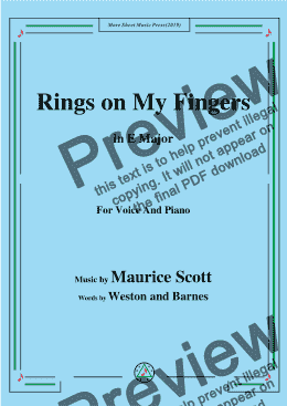 page one of Maurice Scott-Rings on My Fingers,in E Major,for Voice and Piano