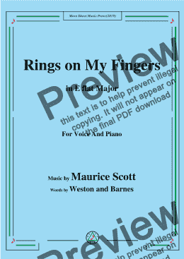 page one of Maurice Scott-Rings on My Fingers,in E flat Major,for Voice and Piano