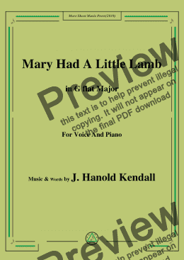 page one of J. Hanold Kendall-Mary Had A Little Lamb,in G flat Major,for Voice and Piano