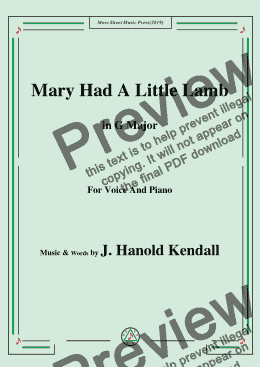 page one of J. Hanold Kendall-Mary Had A Little Lamb,in G Major,for Voice and Piano