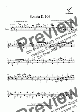 page one of Sonata K.106 for solo guitar