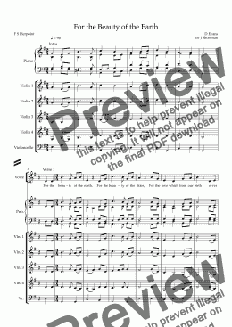 page one of For the Beauty of the Earth - String Hymn Arrangement & Descant (for training quintet and choir)