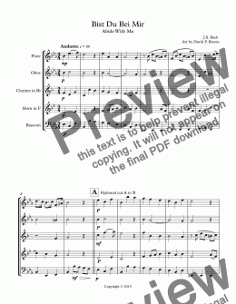 page one of Bist Du Bei Mir for Woodwind Quintet