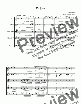 page one of Pie Jesu for Woodwind Quintet