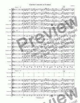 page one of Clarinet Concerto in D minor