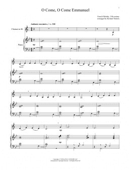 page one of O Come, O Come, Emmanuel (Clarinet and Piano)