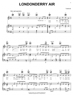 page one of Londonderry Air (Piano, Vocal & Guitar Chords (Right-Hand Melody))