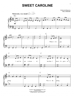 page one of Sweet Caroline (Easy Piano)