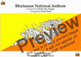 page one of Bhutanese National Anthem for String Orchestra  “The Thunder Dragon Kingdom”