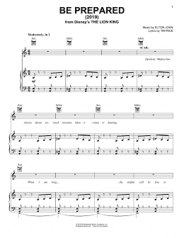 page one of Be Prepared (from The Lion King 2019) (Piano, Vocal & Guitar Chords (Right-Hand Melody))