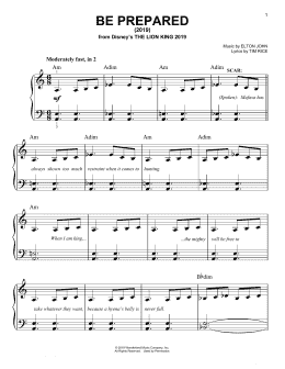 page one of Be Prepared (from The Lion King 2019) (Easy Piano)