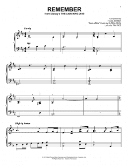 page one of Remember (from The Lion King 2019) (Easy Piano)