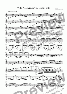 page one of "A la Ave Maria" for violin solo