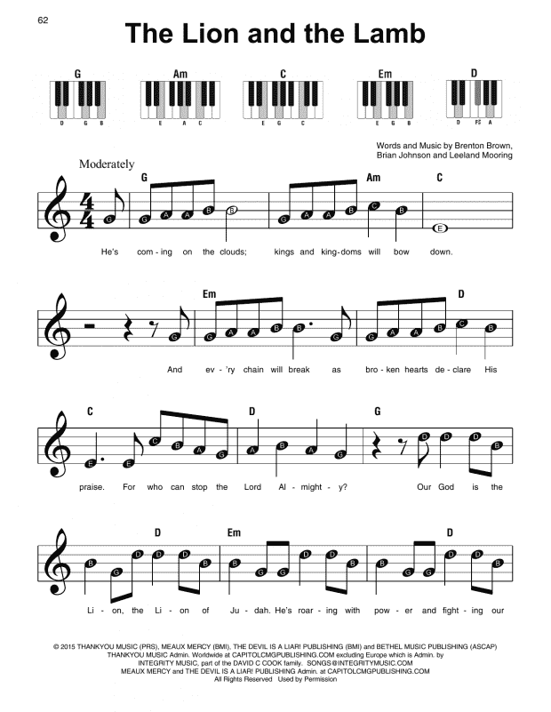 The Lion And The Lamb (Super Easy Piano) - Print Sheet Music Now