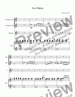 page one of Caccini, Giulio - Ave Maria - 2 trumpets, soprano voice, piano