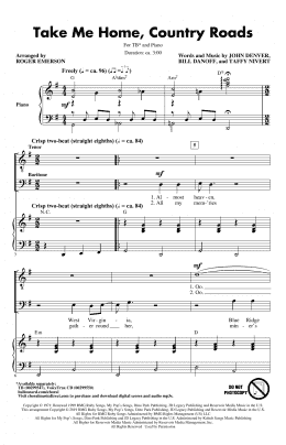 page one of Take Me Home, Country Roads (arr. Roger Emerson) (TB Choir)