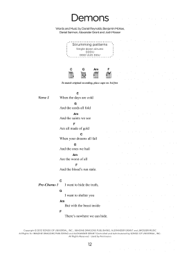 page one of Demons (arr. Elise Ecklund) (Ukulele Chords/Lyrics)