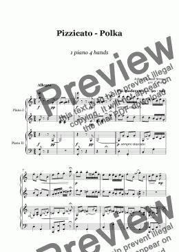 page one of J. Straus - PIZZICATO POLKA - 1 piano 4 hands