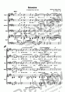 page one of Shenandoah (for TTBB choir and piano)