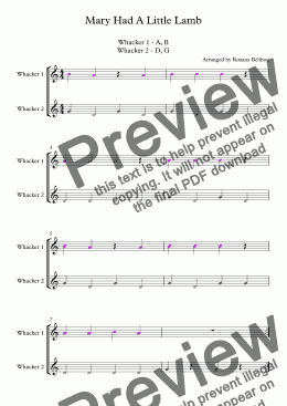 page one of Mary Had a Little Lamb for 8 Notes Diatonic Boomwhackers