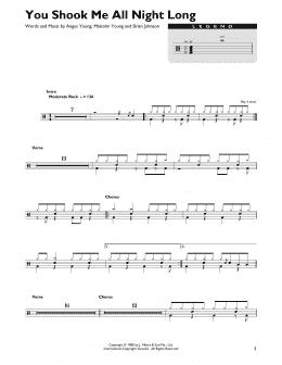 page one of You Shook Me All Night Long (Drum Chart)