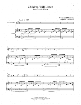 page one of Children Will Listen (from Into The Woods) (Clarinet and Piano)