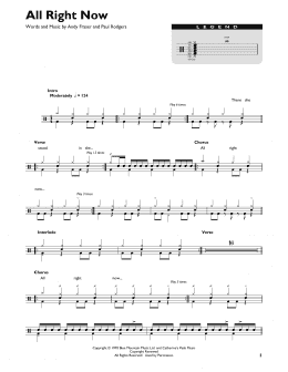 page one of All Right Now (Drum Chart)