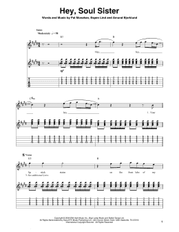 page one of Hey, Soul Sister (Guitar Tab (Single Guitar))