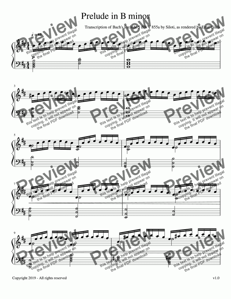 Prelude In B Minor -- Bach/Siloti - Download Sheet Music PDF File