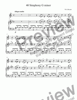 page one of Mozart, Wolfgang Amadeus - 40 Simphony G minor  for trumpet Bb & piano