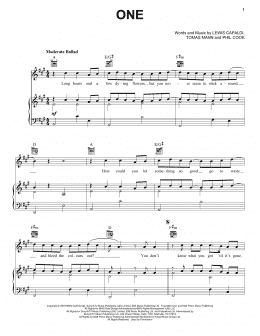 page one of One (Piano, Vocal & Guitar Chords (Right-Hand Melody))