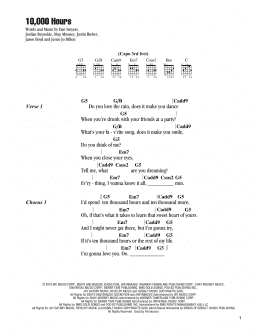 page one of 10,000 Hours (Guitar Chords/Lyrics)