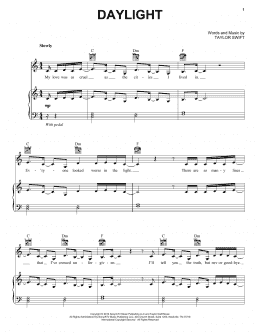 page one of Daylight (Piano, Vocal & Guitar Chords (Right-Hand Melody))