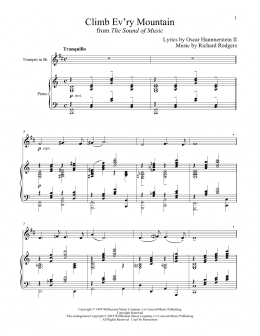 page one of Climb Ev'ry Mountain (from The Sound of Music) (Trumpet and Piano)