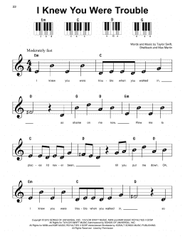 page one of I Knew You Were Trouble (Super Easy Piano)