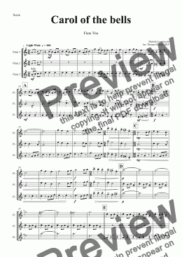 page one of Carol of the bells - Pentatonics style - Flute Trio