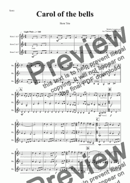 page one of Carol of the bells - Pentatonics style - Horn Trio