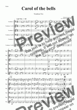 page one of Carol of the Bells - Pentatonix style - Trombone Trio