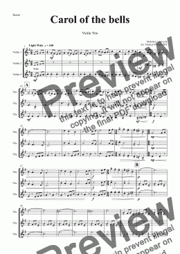 page one of Carol of the bellsCarol of the Bells - Pentatonix style - Violin Trio