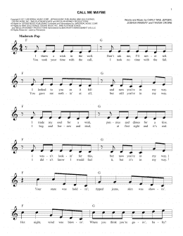 page one of Call Me Maybe (Easy Lead Sheet / Fake Book)