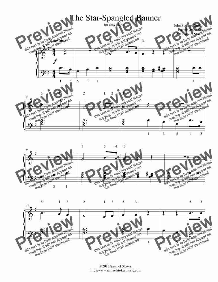 The StarSpangled Banner for easy piano Download Sheet Music PDF