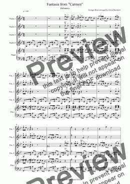 page one of Habanera (Fantasia from Carmen) for Violin Quartet